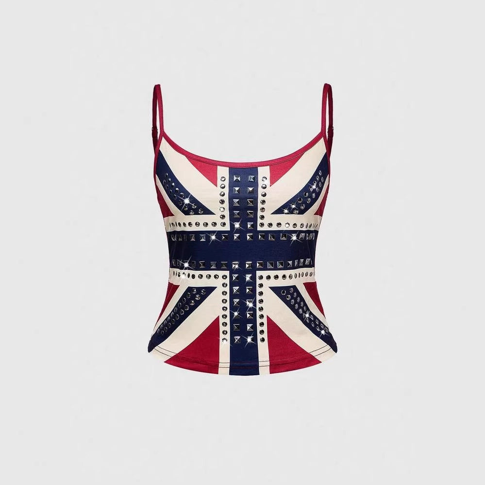 Damen Tanktop mit stilvollem Union Jack Design und Nieten Echo Archiv