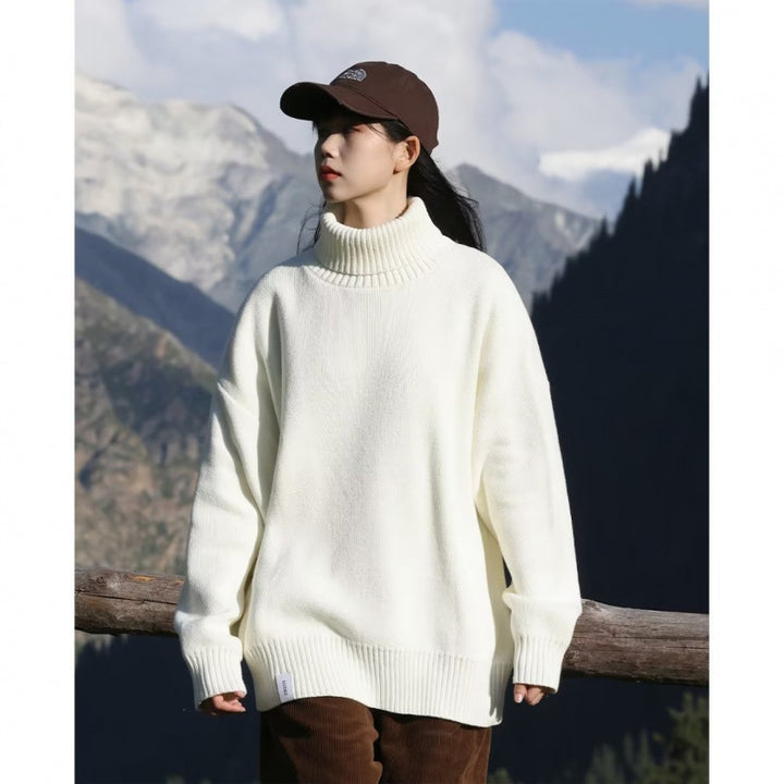 Damen Oversize-Rollkragenpullover aus weichem Baumwollmix mit gerippten Bündchen und verlängertem Saum Echoarchiv