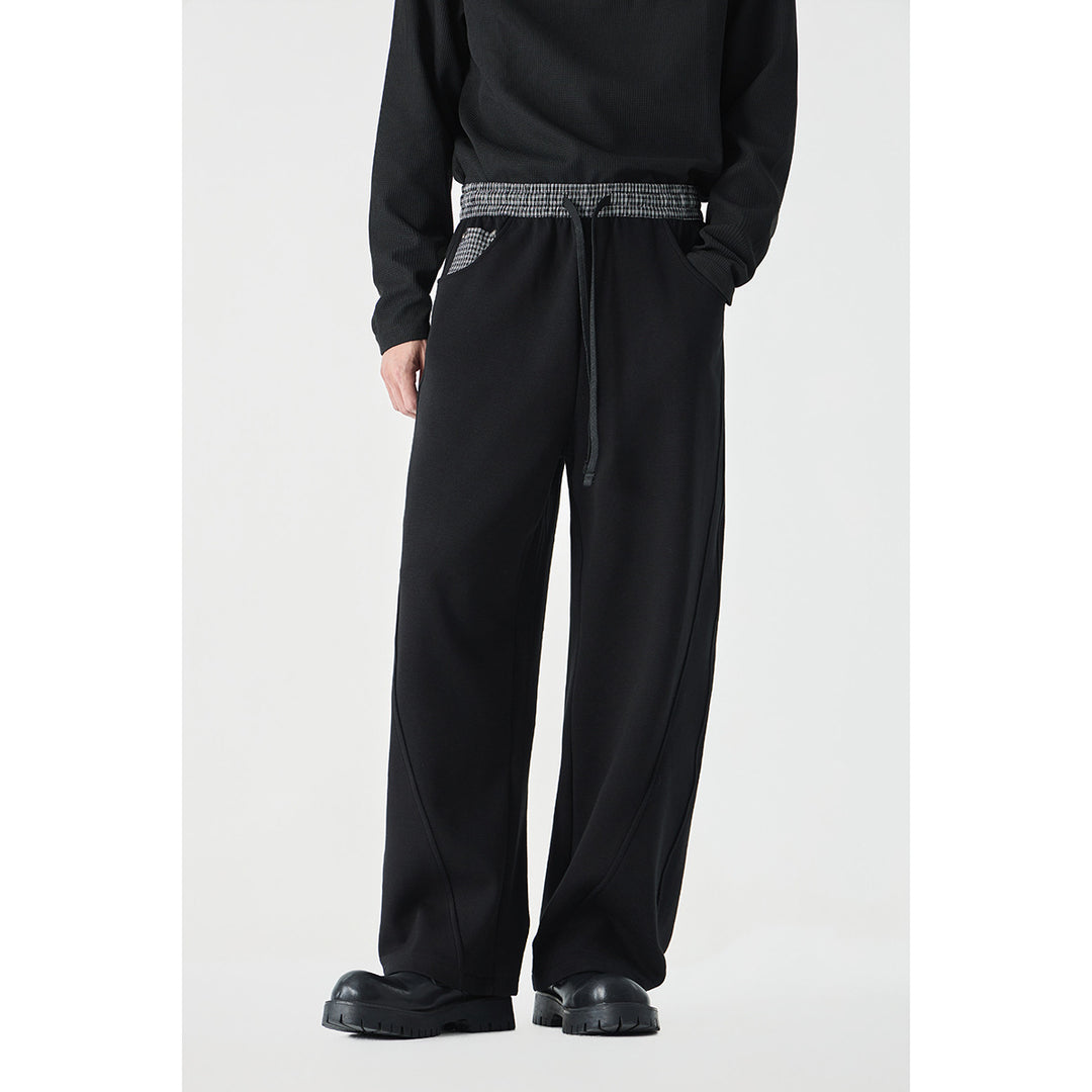 Damen Leichte Sweatpants mit hohem Gummibund, Karomusterbesatz und weitem Cropped Schnitt Echoarchiv