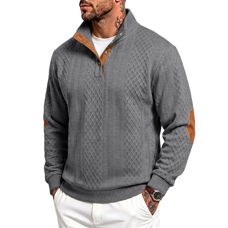 Herren Feinstrukturierter Troyer-Pullover mit Kragenbesatz und Ellbogen-Patches – Norvane