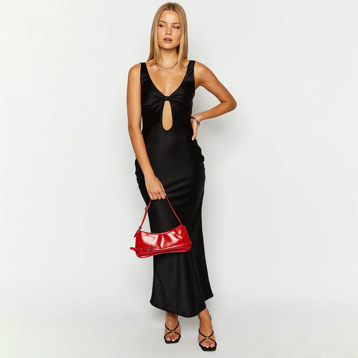 Damen figurbetontes Maxikleid mit tiefem V-Ausschnitt und Cut-Out Echo Archiv