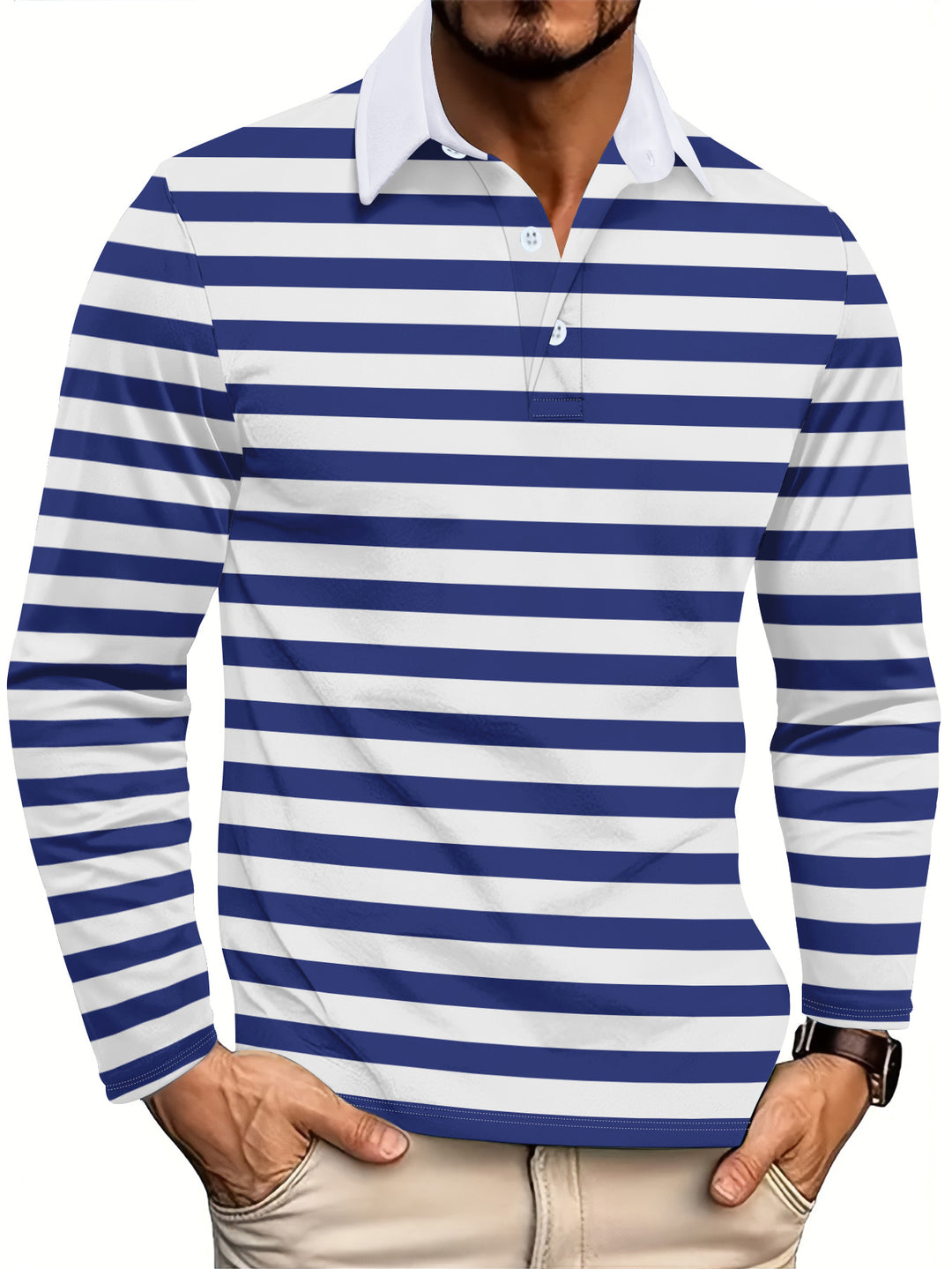 Herren Langarm Poloshirt mit maritimem Streifenmuster Echoarchiv