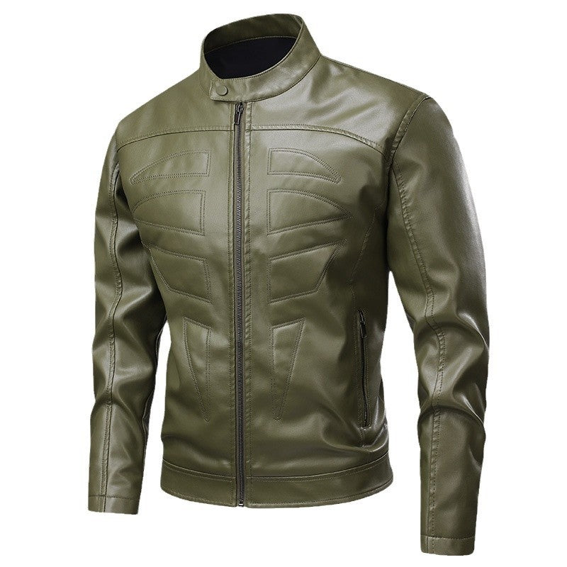 Herren stylische Bikerjacke im Lederlook mit Stehkragen Echoarchiv