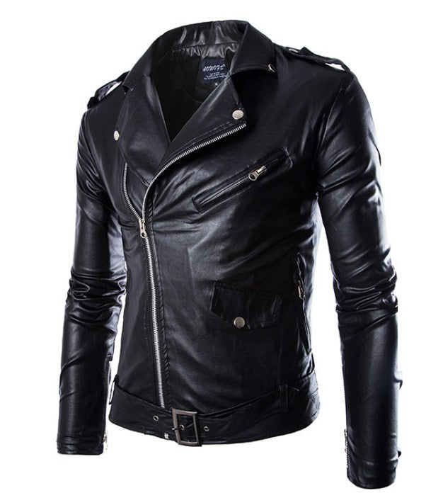 Herren Biker-Lederjacke im Slim-Fit mit asymmetrischem Reißverschluss und Taillengürtel Echo Archiv