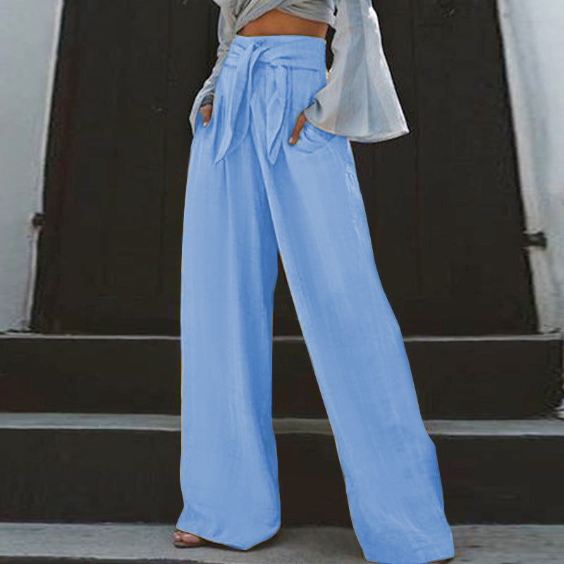 Damen nan weite High-Waist Leinenhose mit Bindegürtel und Eingrifftaschen Echo Archiv