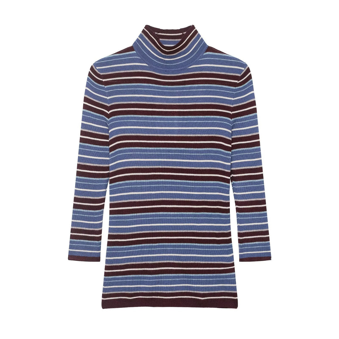 Damen Gestreifter Feinstrick-Rollkragenpullover mit schmaler Rippenstruktur Echoarchiv