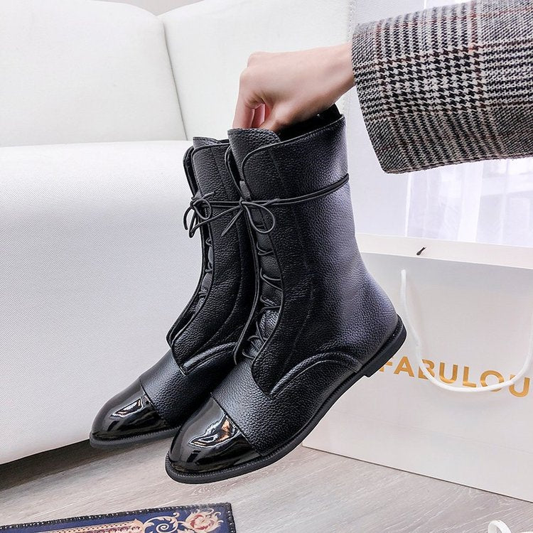 Damen  knöchelhohe Schnürstiefel mit spitzer Kappenausführung und genarbter Lederoptik Echo Archiv