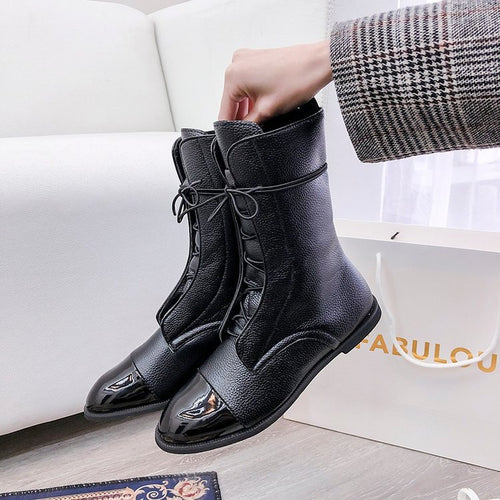 Damen  knöchelhohe Schnürstiefel mit spitzer Kappenausführung und genarbter Lederoptik Echo Archiv