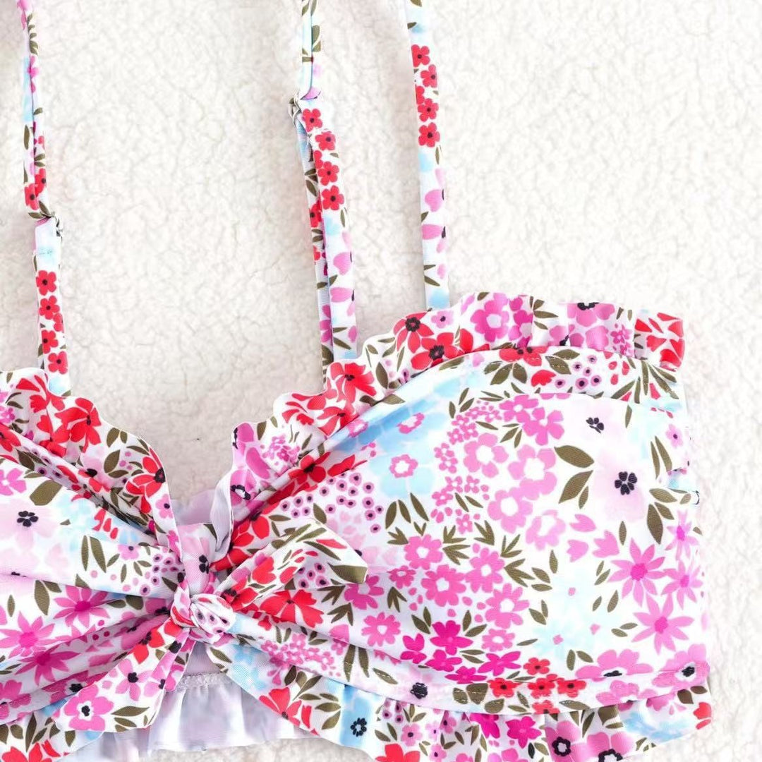 Damen Bikini-Set mit fröhlichem Blumenmuster und gerafftem Bustier Echo Archiv