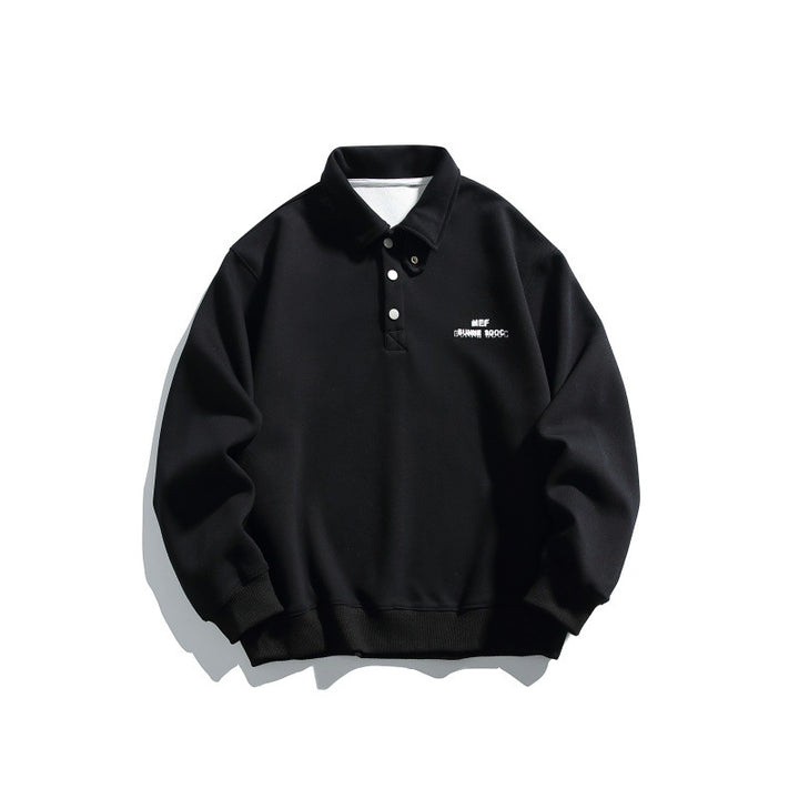 Unisex Casual-Polo-Sweatshirt mit kurzem Druckknopfverschluss und geripptem Saum Echoarchiv