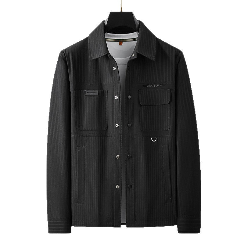 Herren Utility-Overshirt mit feiner Nadelstreifenstruktur, Brusttaschen und D‑Ring Echo Archiv