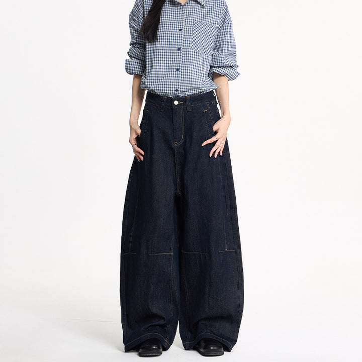 Damen Extraweite High‑Waist Denim‑Hose mit bodenlangem weitem Bein Echo Archiv