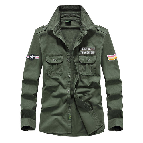 Herren Militärisches Baumwoll-Fieldhemd mit Patchapplikationen und aufgesetzten Brusttaschen Echo Archiv
