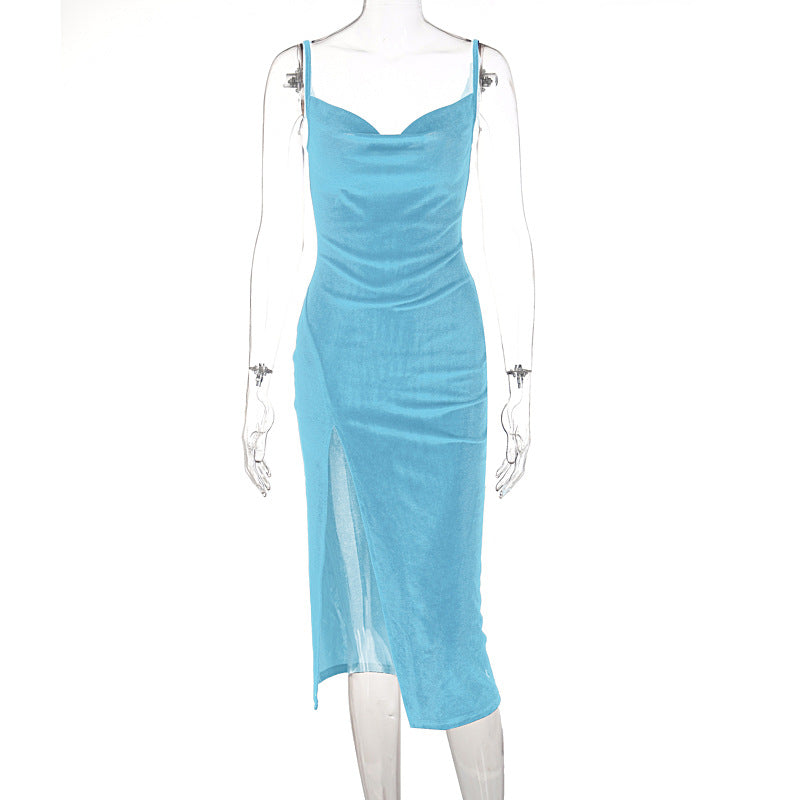Damen Elegantes Satin-Midikleid mit Drapierung und Seitenschlitz Echo Archiv