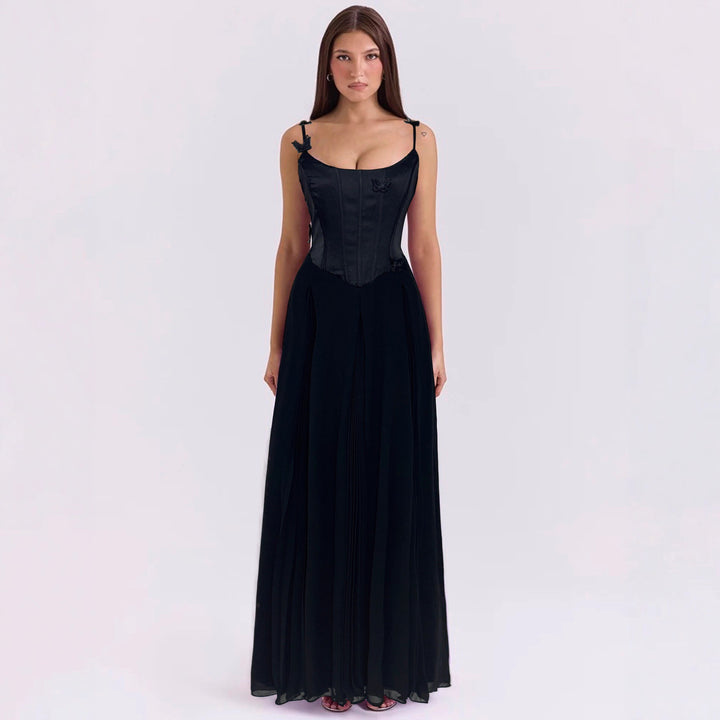 Damen nan figurbetontes Korsett-Maxikleid mit Schmetterlings-Trägern und plissiertem Chiffonrock Echo Archiv