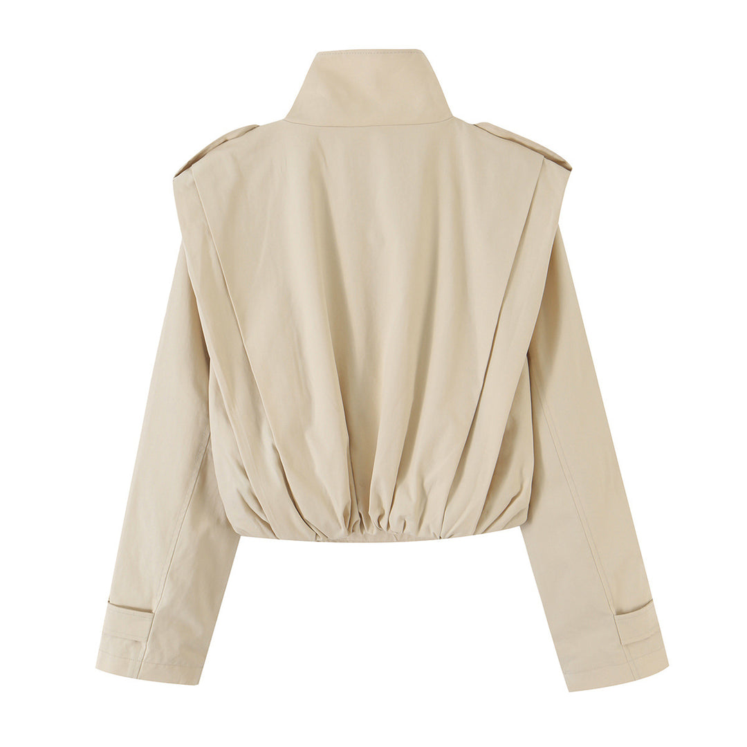 Damen Cropped Doppelreihiger Trench‑Blouson mit Stehkragen und taillierendem Gummizug Echo Archiv