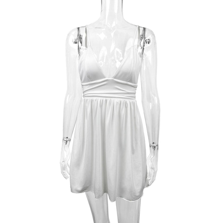 Damen Sommerliches V-Ausschnitt Kleid mit verstellbaren Spaghetti-Trägern und elastischer Taille Echo Archiv