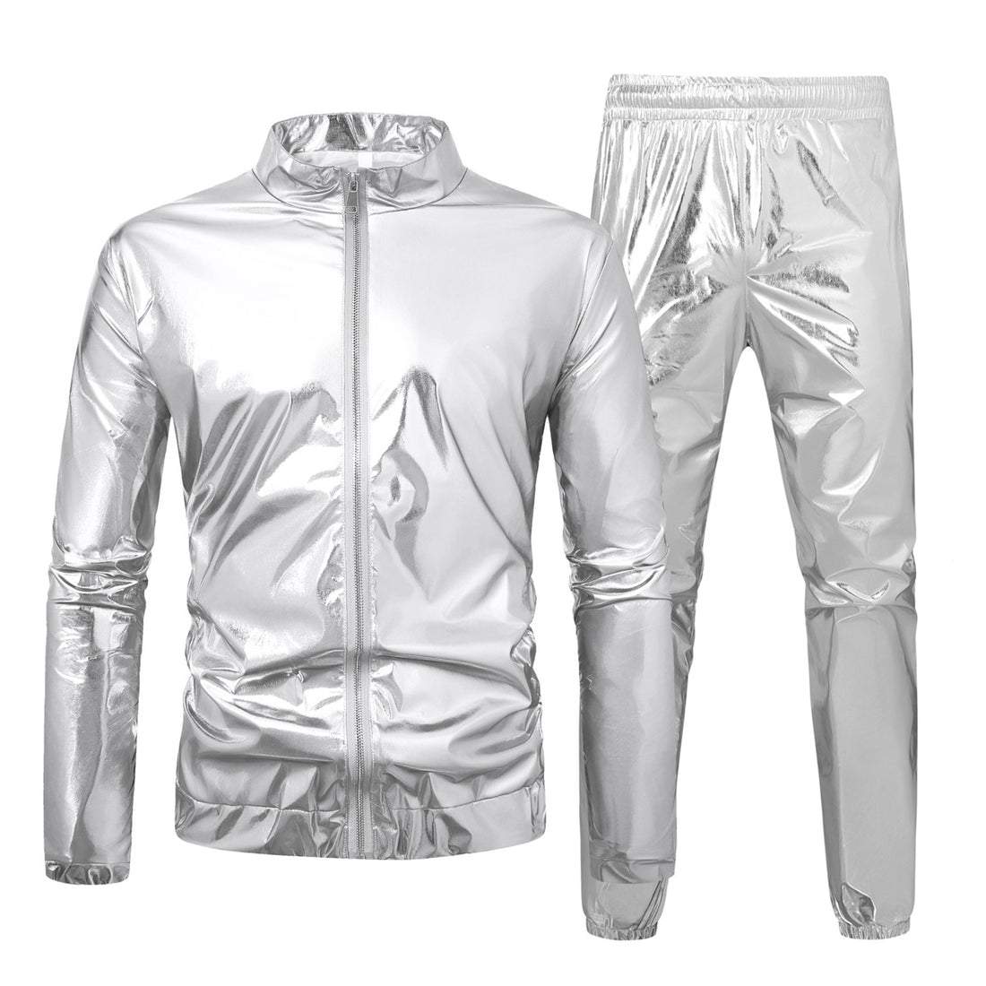 Herren Bomberjacke mit durchgehendem Reißverschluss, reflektierendem Metallic-Finish und elastischen Bündchen – Brevano