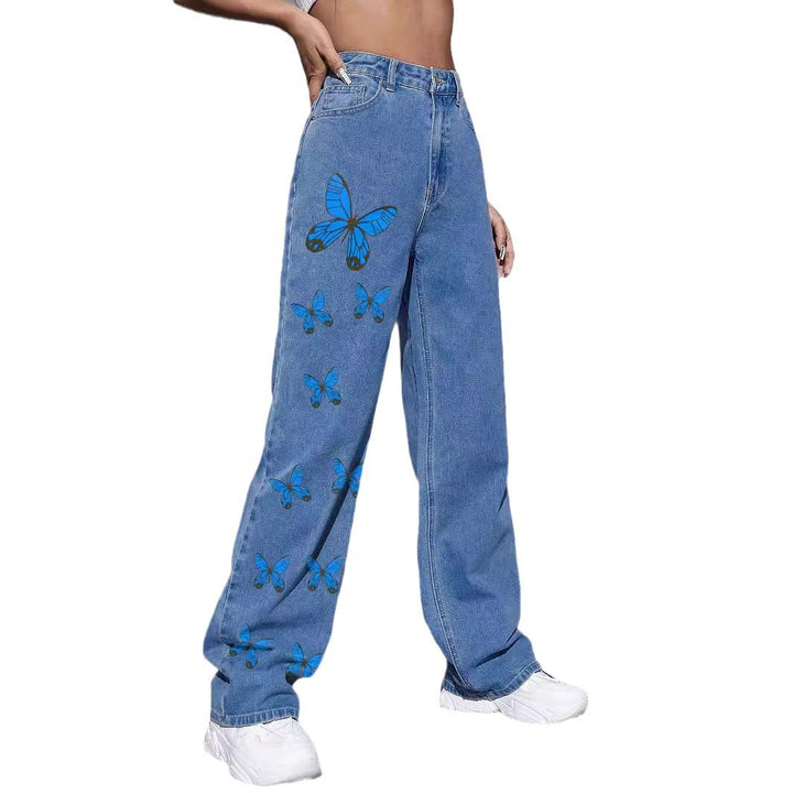 Damen Weite Jeanshose mit Schmetterlings-Print Echo Archiv