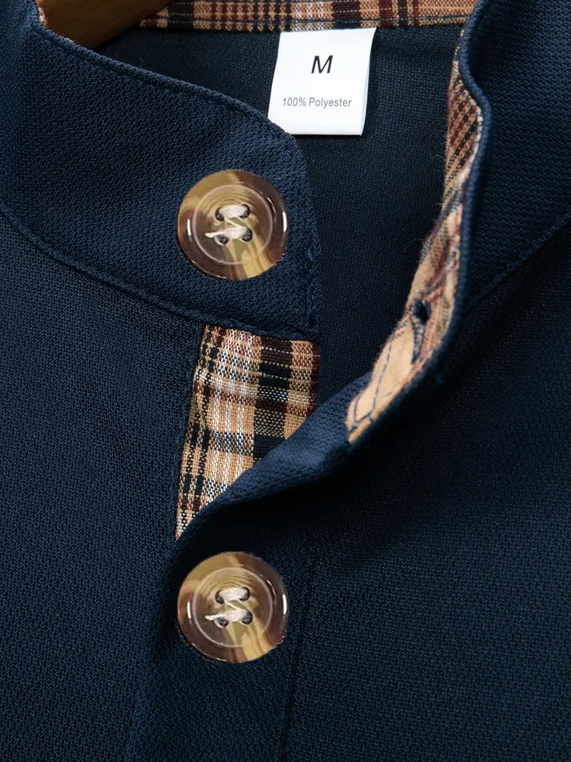 Herren langärmliges Poloshirt mit modernem Karomuster Echoarchiv