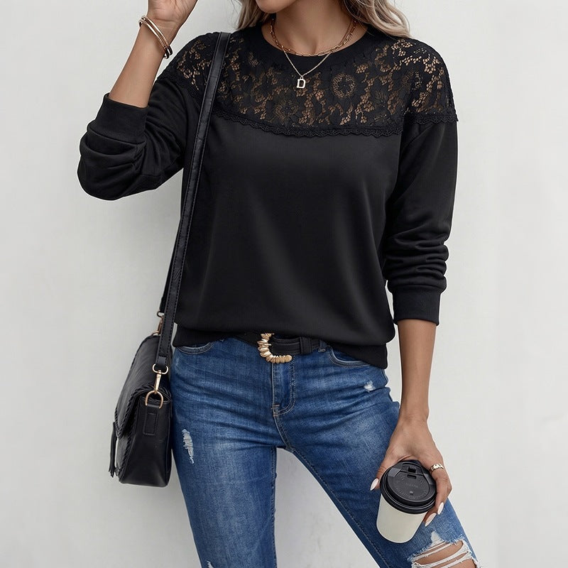 Damen Elegantes Sweatshirt mit Spitzenakzenten Echo Archiv