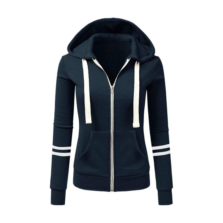 Damen Kapuzenjacke mit Reißverschluss, Kängurutasche und Kontraststreifen Echo Archiv