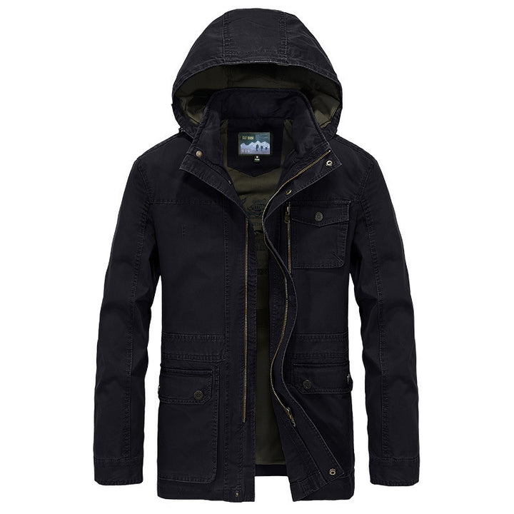 Herren Feldjacke im Utility Stil mit Kapuze Canvas Außenmaterial und Mehrfachtaschen – Taviero