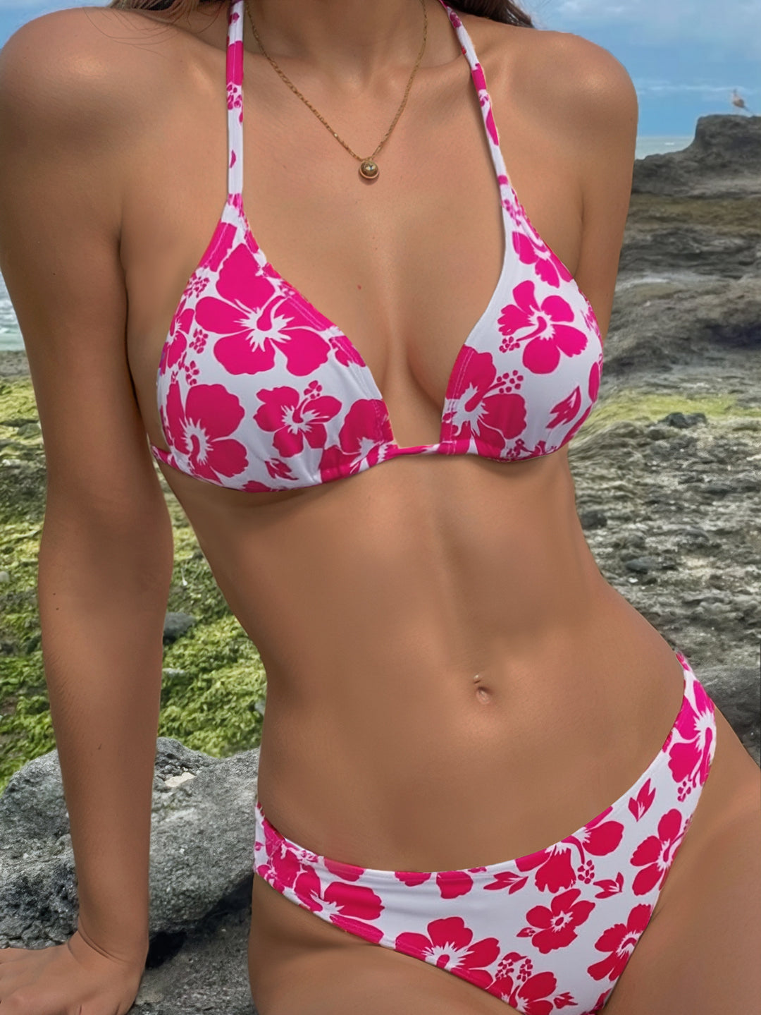 Damen Triangel-Bikini mit floralem Muster und verstellbaren Trägern Echo Archiv