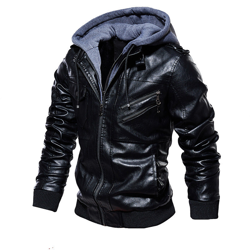 Herren Stylische Kunstlederjacke mit Kapuze Echo Archiv