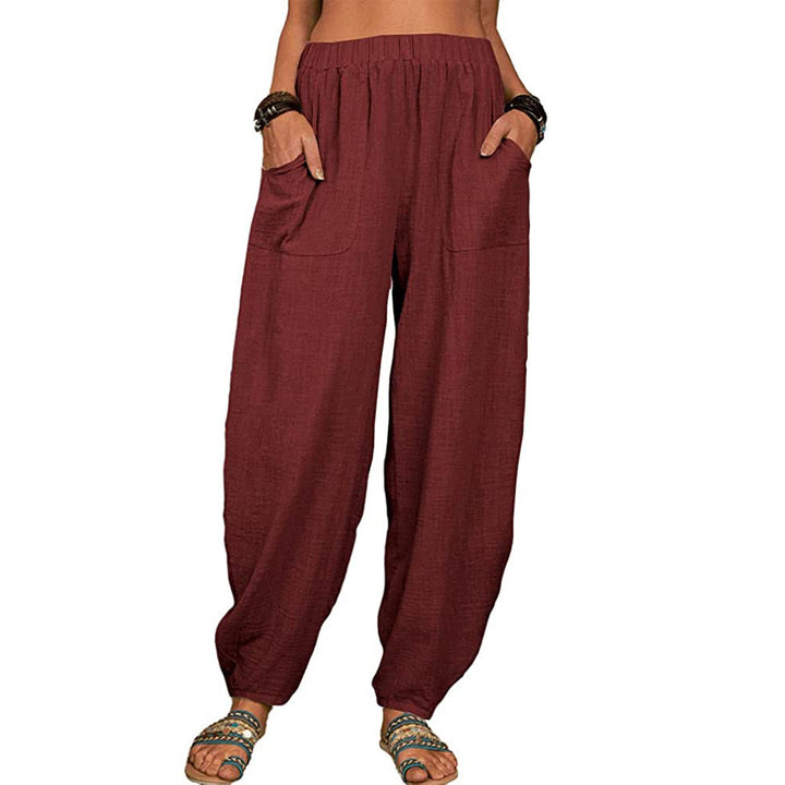 Damen nan lockere Leinenhose mit weitem Bein elastischem Bund und großen aufgesetzten Taschen Echo Archiv