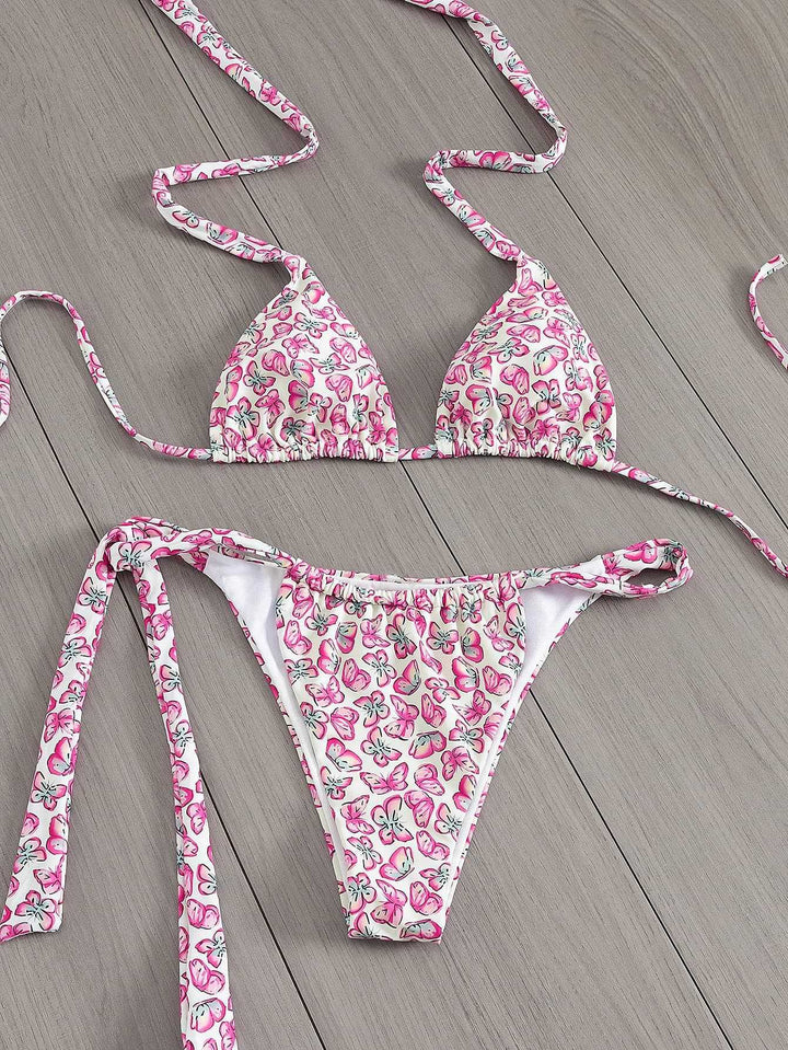 Damen Floral Triangel-Bikini mit seitlichen Bindebändern Echo Archiv