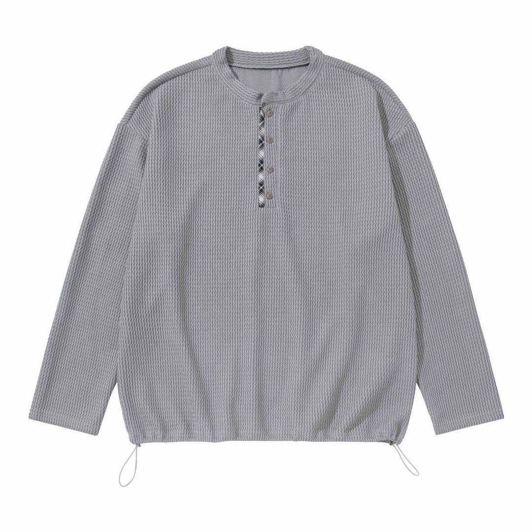 Unisex Waffelstrick-Henleypullover mit Tunnelzugsaum Echoarchiv