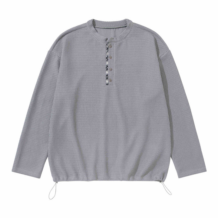 Unisex Waffelstrick-Henleypullover mit Tunnelzugsaum Echoarchiv