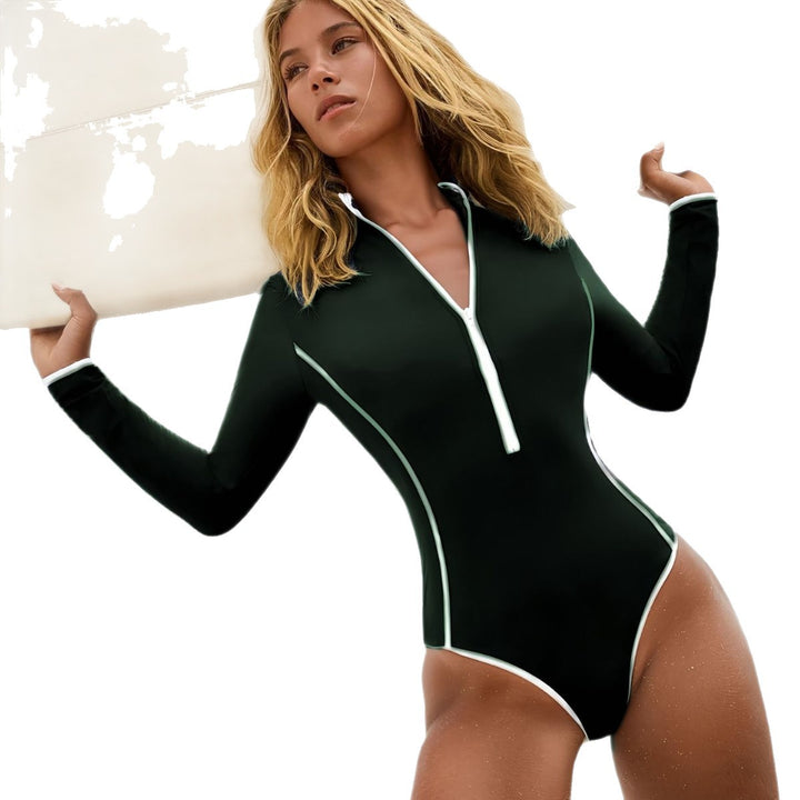 Damen Schwimmanzug mit langem Arm und stylischem Reißverschluss Echo Archiv