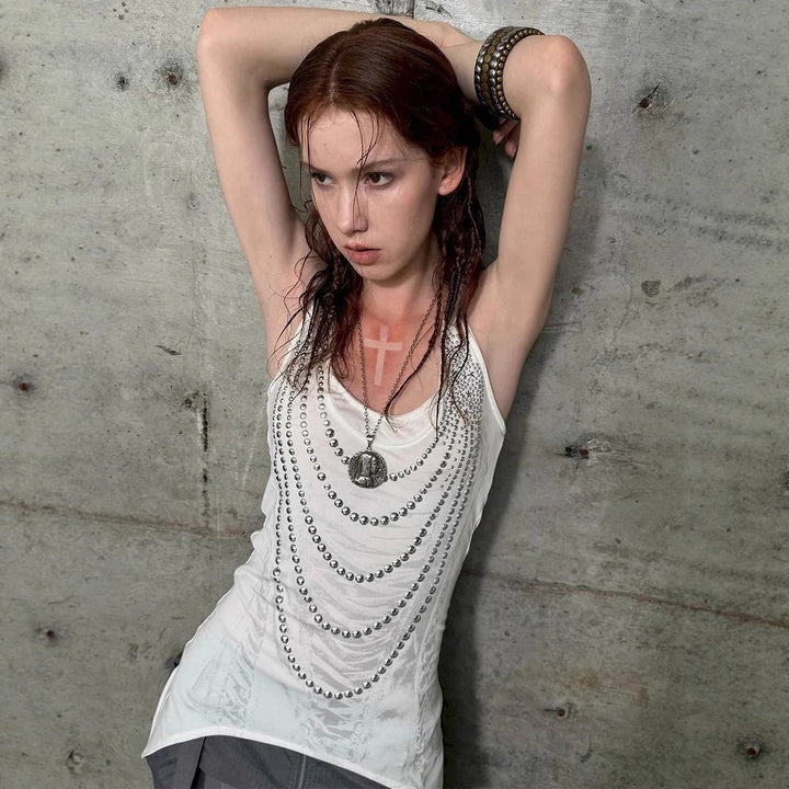 Damen Glitzerndes Tanktop mit asymmetrischem Schnitt Echo Archiv