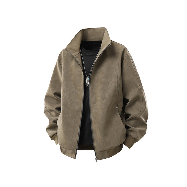 Herren Kunstleder-Blouson mit hohem Stehkragen und verdecktem Reißverschluss Echo Archiv