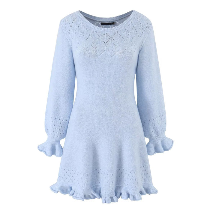 Damen Gestricktes A‑Linien Kleid mit Rüschenbündchen und Lochmuster Echo Archiv