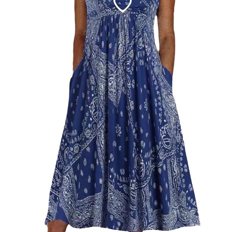 Damen nan luftiges Maxi-Kleid mit Paisley-Bandana-Print, geraffter Empire-Taille und praktischen Seitentaschen Echo Archiv