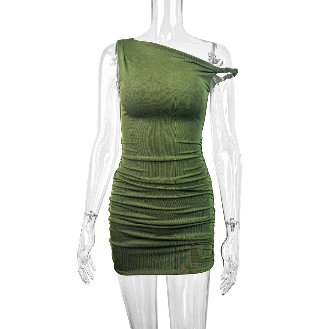 Damen gerafftes Minikleid mit asymmetrischem Ausschnitt und figurbetontem Schnitt Echo Archiv