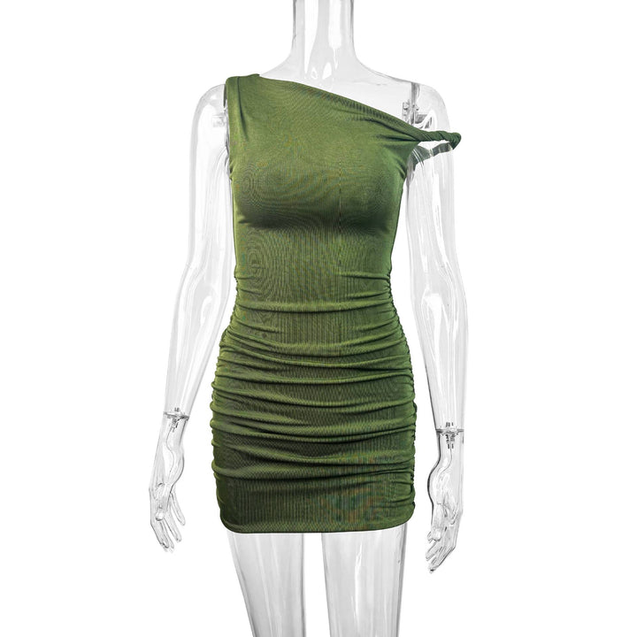 Damen gerafftes Minikleid mit asymmetrischem Ausschnitt und figurbetontem Schnitt Echo Archiv