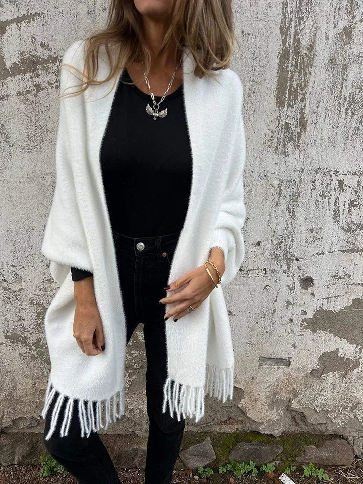 Damen nan langer kuscheliger Fransen-Cardigan mit Schalkragen und Oversize-Passform Echo Archiv