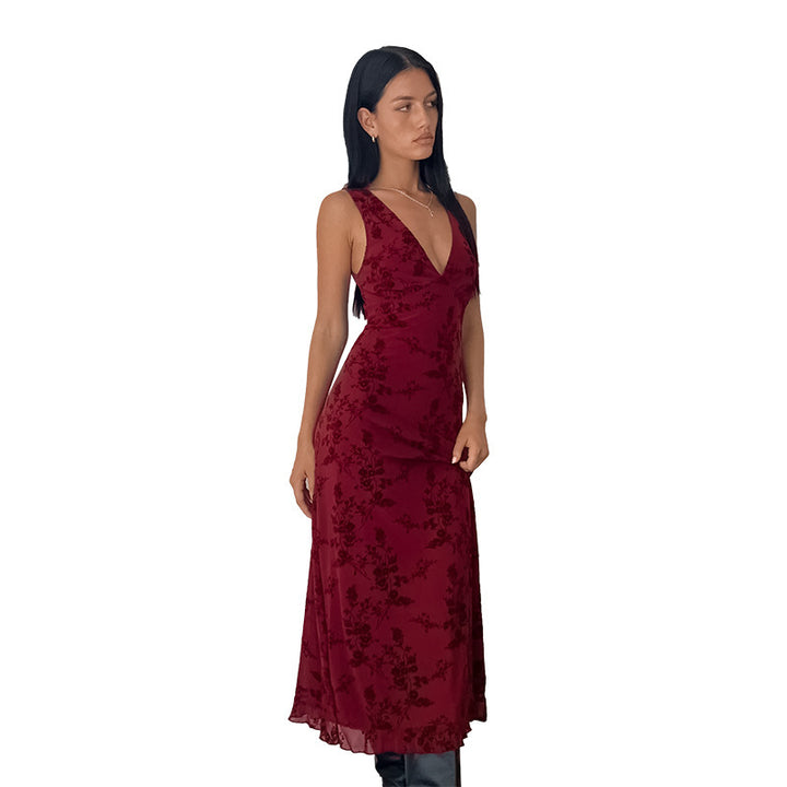 Damen Maxikleid mit tiefem V-Ausschnitt und floralem Spitzenmuster Echo Archiv