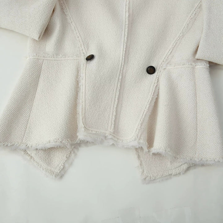 Damen Bouclé-Blazer mit Stehkragen, taillierter Silhouette und Fransenbesatz Echo Archiv