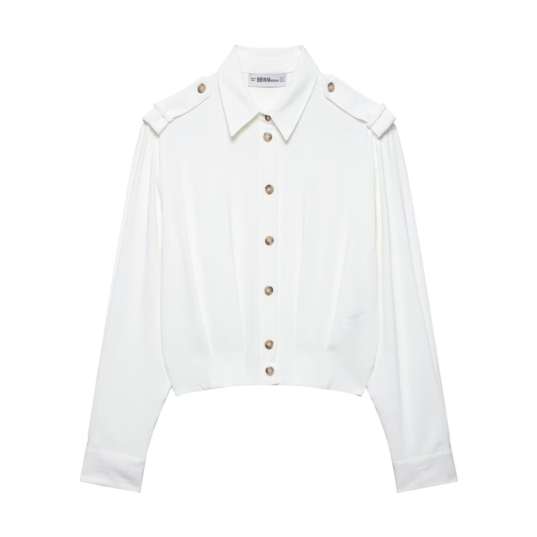 Damen Cropped-Hemdbluse mit dekorativen Epauletten und taillierter Korsettoptik Echoarchiv