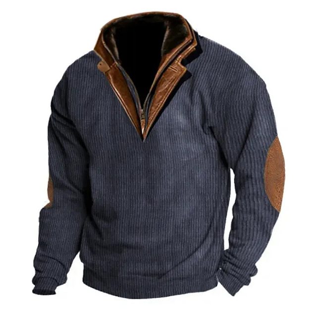 Herren Strickpullover mit Lederdetails und hohem Kragen Echoarchiv