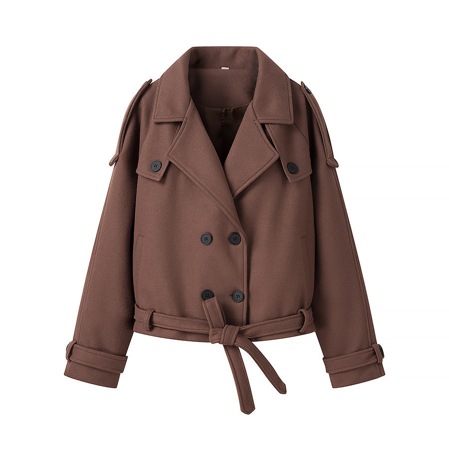 Damen Kurz geschnittener Oversize-Wollmix-Peacoat mit weitem Revers und Bindegürtel Echo Archiv