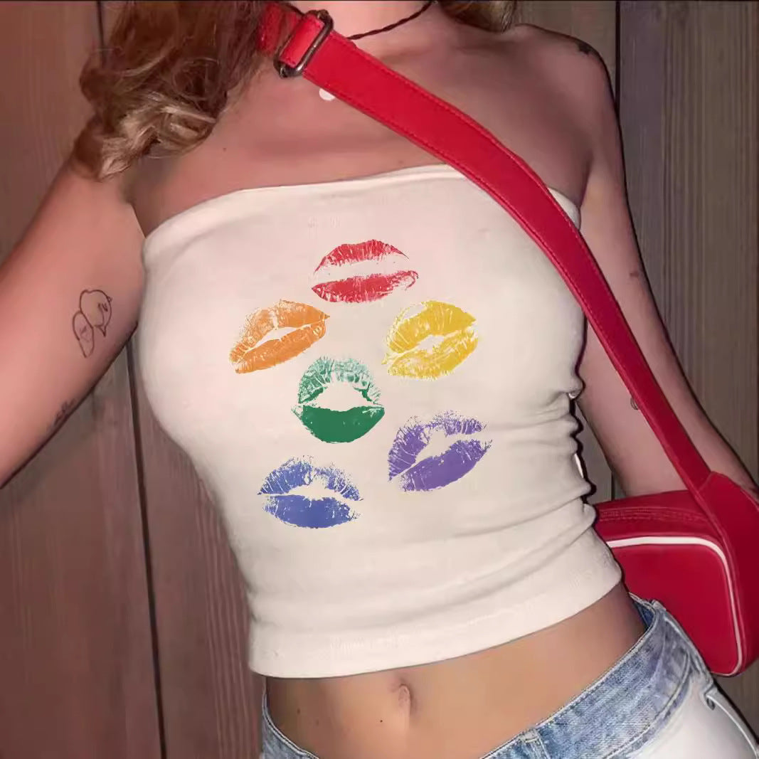 Damen Bandeau-Top mit stylischem Rock-Star-Print Echo Archiv