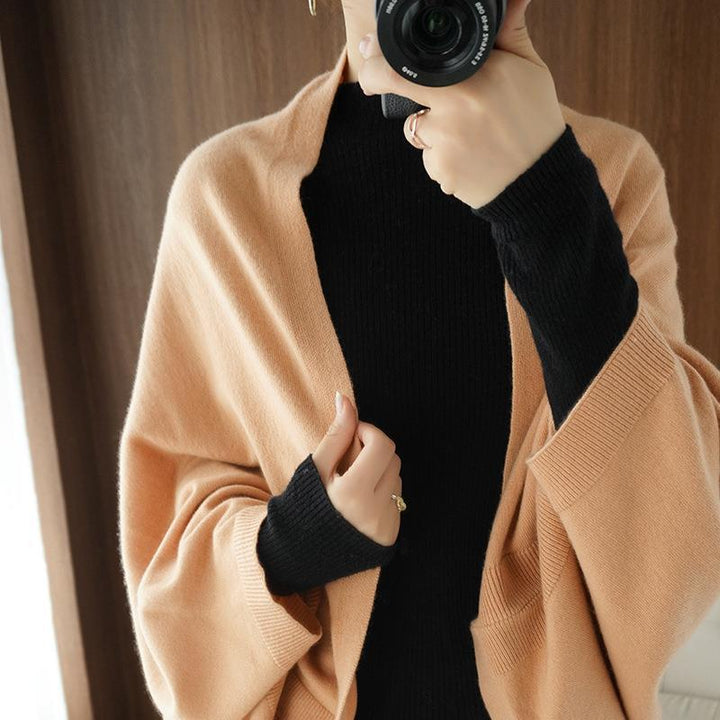 Damen Langer offener Kaschmir‑Look Strick-Wrap mit überschnittener Ärmelpartie Echoarchiv