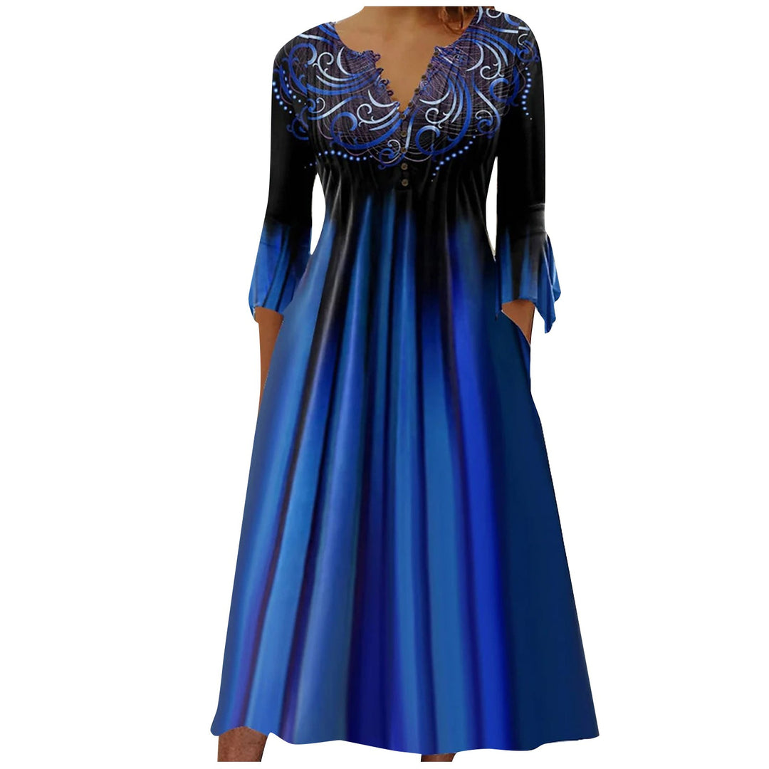 Damen nan fließendes Maxikleid mit verziertem V-Ausschnitt, Unterbrustnaht, ausgestelltem Rock und Eingrifftaschen Echo Archiv