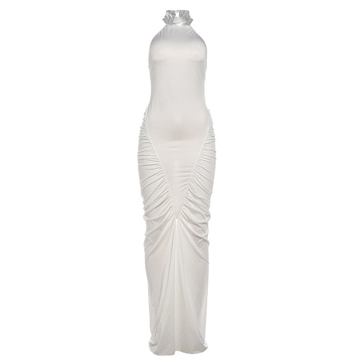 Damen Elegantes Maxikleid mit hochgeschlossenem Kragen und auffälligen Raffungselementen Echo Archiv